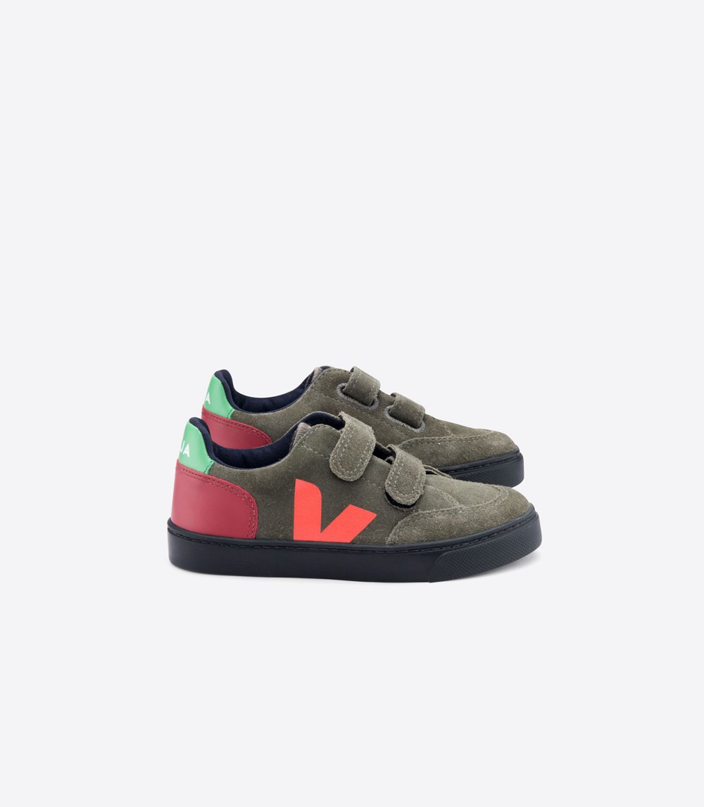 Veja Sneakers Barn - V-12 Velcro Suede - Olivgröna/Nigga - 259406-BQS